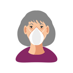 Sticker - elderly woman with medical mask coronavirus covid 19 disease