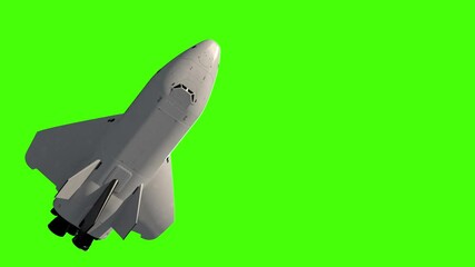 Wall Mural - a space passenger or cargo shuttle flying in space. 3d animation with green background for keynig