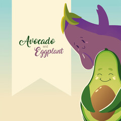 Poster - vegetables kawaii cute cartoon avocado and eggplant