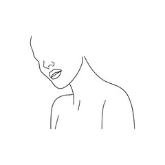 Wall Mural - Minimalistic female portrait. Linear female body. Modern abstract line art style. Vector illustration. 