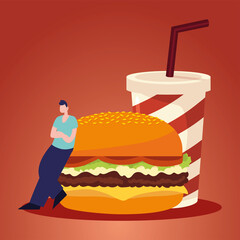 Wall Mural - man and fast food burger and soda