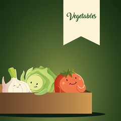 Poster - vegetables kawaii cute cartoon tomato onion and cabbage in box