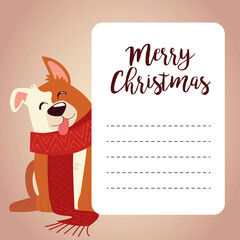 Canvas Print - merry christmas cute dog tongue out with scarf card template