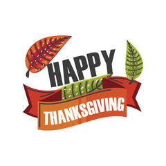 Poster - happy thanksgiving celebration text, leaves nature