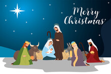 Merry Christmas Mary Jospeh Baby Jesus Wise Kings And Animals Manger Scene