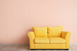 © Pixel-Shot - Stylish sofa near color wall in room