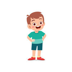 Wall Mural - cute little kid boy stand smile with arm on hip pose expression