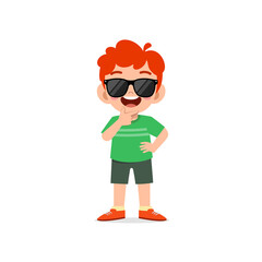 Sticker - cute little kid boy show cool and wearing black glasses pose expression