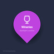 wine, wineries map spotlight location vector Icon.