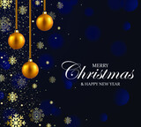 Fototapeta Panele - Christmas banner vector illustration. Dark blue background. Merry Christmas and happy new year deign. Christmas banner. Christmas background with snow flakes and sparkles.