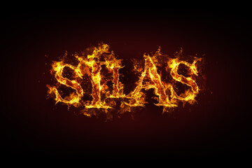 Wall Mural - Silas name made of fire and flames