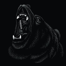 The Vector Logo Bear For T-shirt Design Or Outwear.  Hunting Style Bear Background. This Drawing Would Be Nice To Make On The Black Fabric Or Canvas
