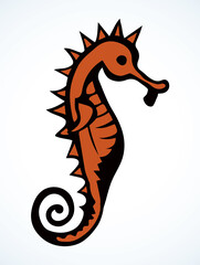 Sticker - Sea Horse. Vector drawing. Sea fish