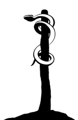 Wall Mural - The serpent on the pole. Vector drawing