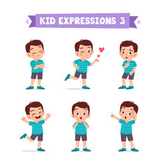 Wall Mural - cute little kid boy in various expressions and gesture set