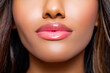 Sexy lips. Beauty Porter young Dark Skinned Girl with perfect Makeup and puffy lips. Bridal makeup delicate Pink tones, Wet make-up, shine. Vivid Pink makeup. Beauty. fashionable Wet make-up  