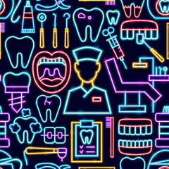 Canvas Print - Dental Seamless Neon Pattern