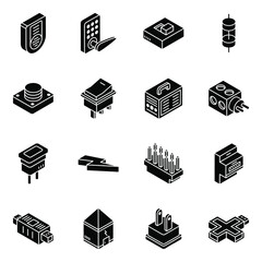 Poster - 
Modern Electronic Devices Glyph Isometric Icons 
