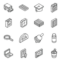 Poster - 
School Elements Glyph Isometric Icons 
