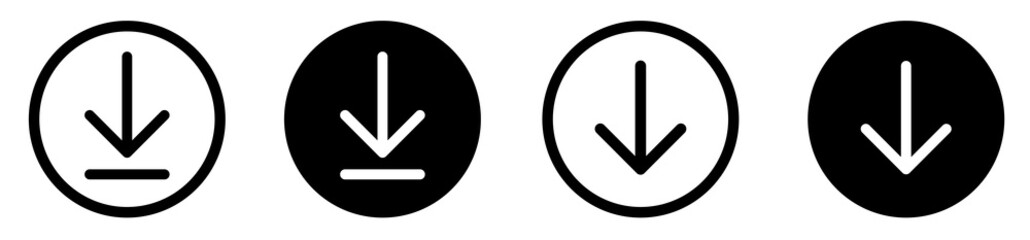 Poster - Download icons set design.Round down arrow line icon for apps and websites collection.Downloading vector icon.Down arrow icon vector symbol.