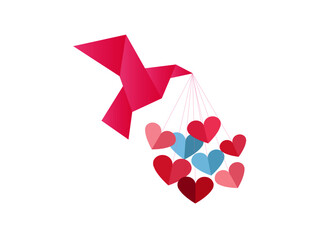 Wall Mural - Origami flying bird with paper heart.Valentine's day.Love concept.