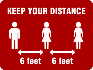 Wall Mural - Keep Your Distance 6 Feet or 6 ft Horizontal Social Distancing Instruction Icon with an Aspect Ratio of 4:3 and Rounded Corners. Vector Image.