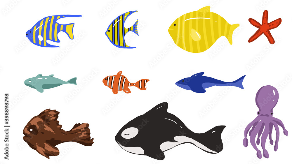 Stupid Fish Icon Funny fish icon set cartoon style art illustration simple design Stock ...