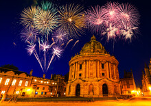Fireworks Display Near The Radcliffe Camera Science Library In Oxford. England
