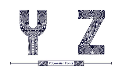 Alphabet Polynesian style in a set YZ