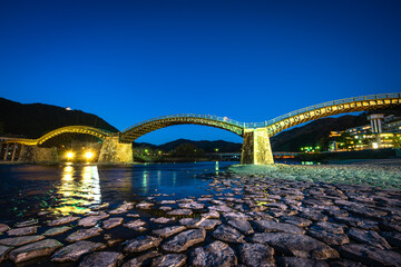 Sticker - The Kintai Bridge at night  in Iwakuni, Japan