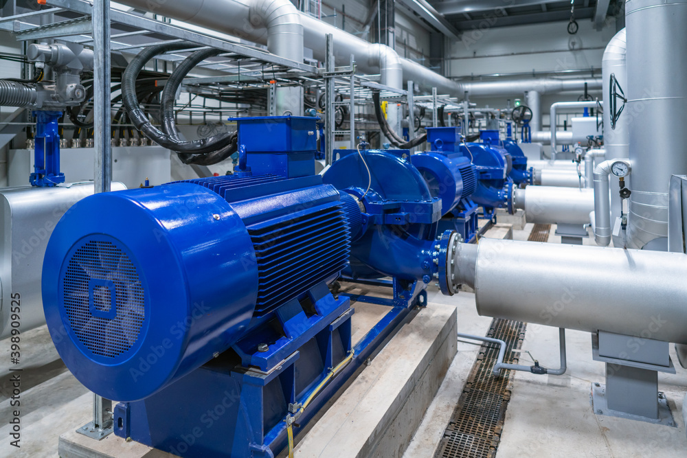 Water pumps in a large power plant - obrazy, fototapety, plakaty 