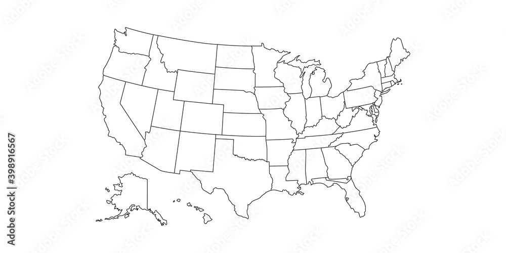 Linear map of USA. United States of America concept map. State maps. Vector illustration - obrazy, fototapety, plakaty 