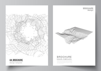 Vector layout of A4 cover mockups templates for brochure, flyer layout, booklet, cover design, book design, cover. Abstract 3d digital backgrounds for futuristic minimal technology concept design.