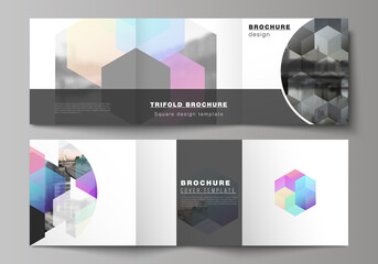 Wall Mural - vector layout of square format covers design templates with colorful hexagons, geometric shapes, tec