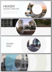 Wall Mural - Vector layout of headers, banner templates for website footer design, horizontal flyer design, website header backgrounds. Background template with rounds, circles for IT, technology. Minimal style.