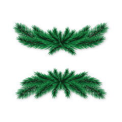 Wall Mural - Realistic spruce wreath isolated on white background. Fir tree decorative element. Vector template for Christmas and New Year designs.