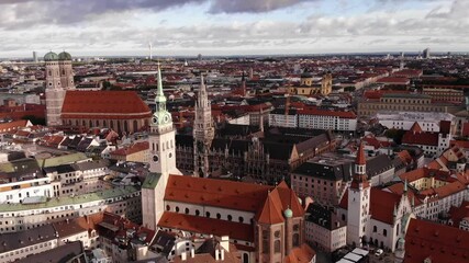 Wall Mural - Munich in a bird's-eye view. The Marienplatz square.	
