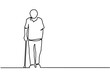 © Mykhailo - continuous single unmarked one line old retired hand drawn picture silhouette. Line art. Old man walking with a cane drawing. Vector illustration