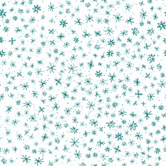 Wall Mural - Hand Drawn blue Snowflakes Christmas Seamless Patt