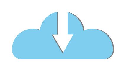 Poster - Blue beautiful simple digital cloud icon with download arrow. Concept: cloud technologies and services, remote storage of information. illustration