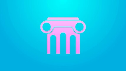 Poster - Pink line Law pillar icon isolated on blue background. 4K Video motion graphic animation