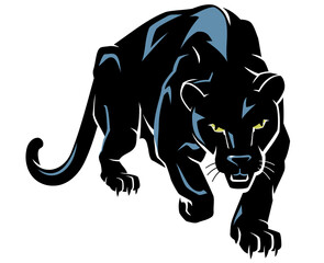 Wall Mural - Black Panther Predator Crouching, Hunting