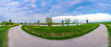 Fototapeta Mapy - Traditional dutch scenery panorama with windmills. Netherlands countryside