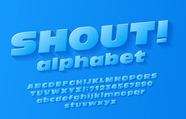 Fototapete - Shout alphabet font. Abstract 3d bold uppercase and lowercase letters and numbers. Stock vector typeface for your typography design.