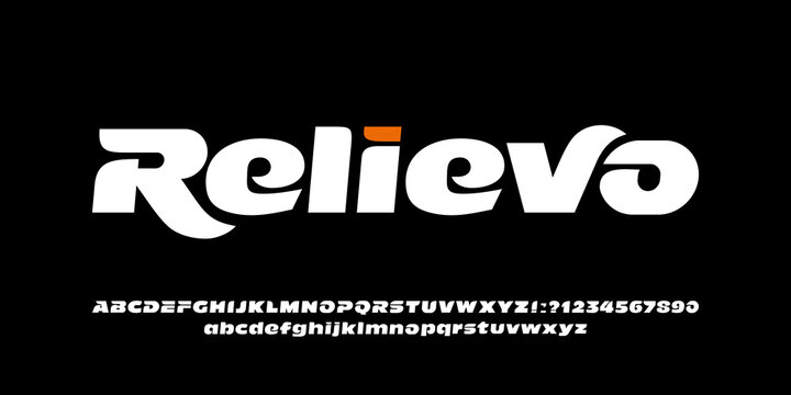 Relievo abstract alphabet font. Modern bold uppercase and lowercase letters and numbers. Stock vector typeface for your logo, sport, fashion creative design.