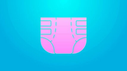 Sticker - Pink line Adult diaper icon isolated on blue background. 4K Video motion graphic animation