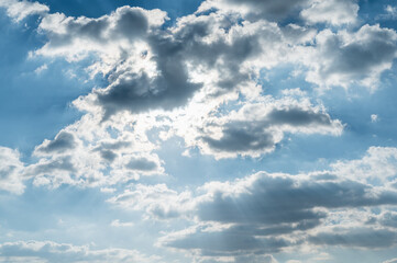 Wall Mural - Blue sky with cloud and sun.picture background website or art work design.