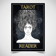 tarot reader, fortuneteller, spiritual coach, mystic healer business card design template. vector il