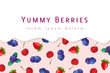 © Elena - berry milk or yogurt background. dripping cream on garden or forest berries banner. package design template for sweet dairy products. flowing yoghurt, melted icecream and mixed tasty berries wallpaper