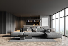 Panoramic Gray Living Room With Poster